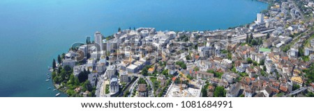 Picturesque Panoramic View above Lakefront Residential Buildings in Montreux, Switzerland   