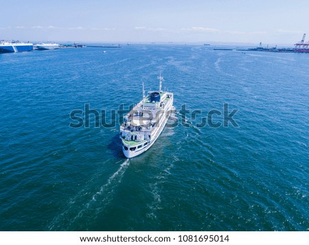 Passenger ship. Blue ocean, bird's-eye view.