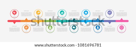 Abstract business infographics template with 10 circles on timeline diagrams in white color background Royalty-Free Stock Photo #1081696781