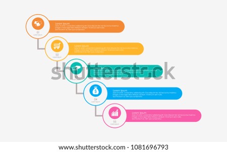 Abstract business infographics template with 5 circles on timeline diagrams in white color background