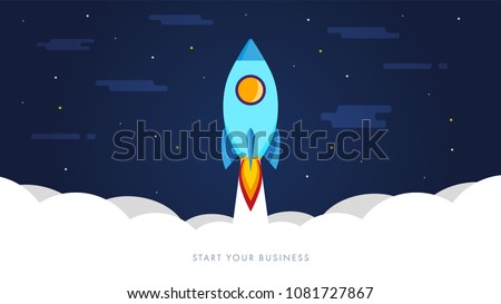 Flat rocket icon. Startup concept. Project development. Rocket launch,ship. concept of business product on a market