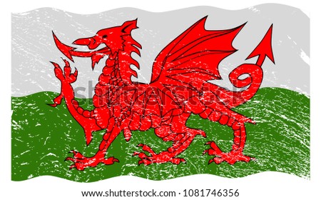 A wavy grunged Welsh flag design isolated on a white background