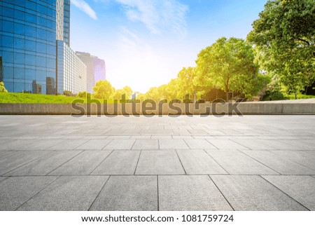 empty square floor and modern commercial office buildings in shanghai