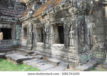 Building of the ancient Banteay Kdei Temple in the Angkor Area, near Siem Reap, Cambodia, Asia. Buddhist monastery from the 12th century. Asian architectural background.