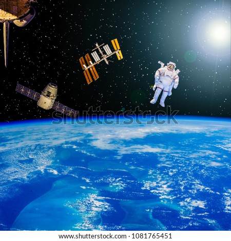 Astronaut and starships, spacecrafts. The elements of this image furnished by NASA.