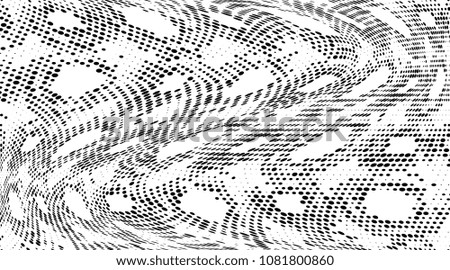 Grunge halftone dots pattern texture background. Black and white pixels. Modern dotted vector illustration. Abstract wavy lines. Points backdrop. Gradient spotted pattern. Wide image