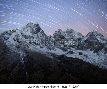 Kangtega and Thamserku mountain night view in Sagarmatha National park, Nepal, Himalayas