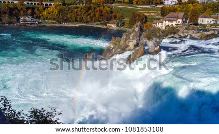 The Rhine Falls near Zurich at Indian summer, largest waterfall in Switzerland