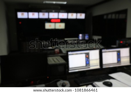 Blurred image against television studio,Control room 