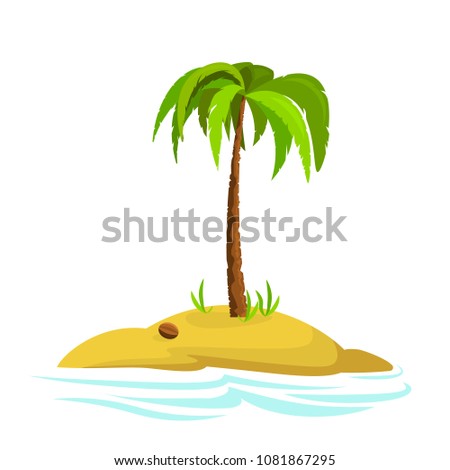 Illustration of a palm tree on an island. Decorative palm tree isolated on white background. . Icon.