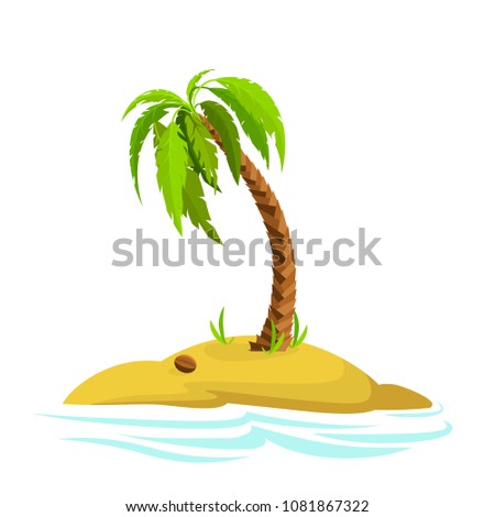 Illustration of a palm tree on an island. Decorative palm tree isolated on white background. . Icon.