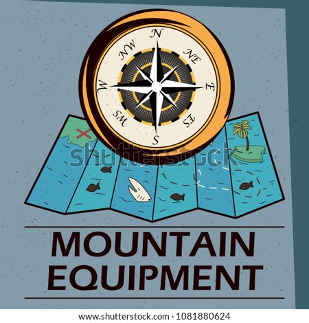 Retro Poster of Mountaineering gears and equipment in vector