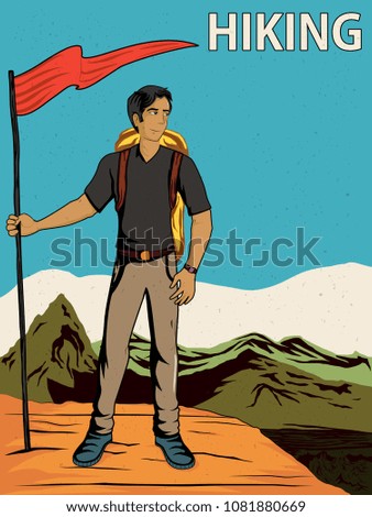 Retro Poster for Mountain Hiking and Camping expedition in vector