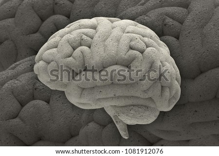 3D stone human brain rendering on abstract concept background with clipping path for diecut to use in any backdrop