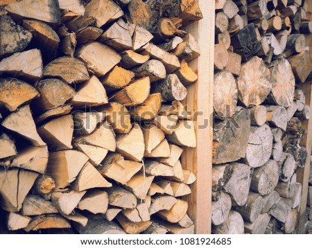 Pile of wood logs storage