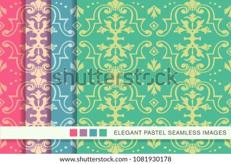 Seamless pastel background set Spiral Curve Cross Frame Flower, collection of stylish vintage retro pattern ideal for greeting card banner or wallpaper design.