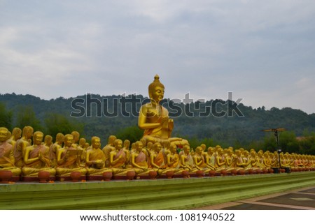 Magha Puja Day,  1,250 monks attended the meeting together with the Buddha without appointment , Big Buddha statue in Thailand