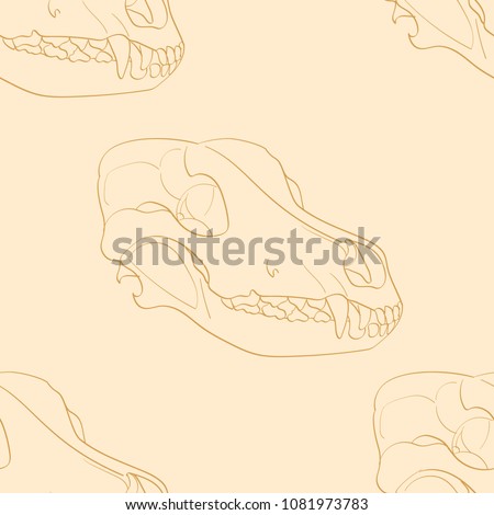Object on white background skull dog sideways. Seamless retro background, vintage, orange, yellow. vector illustration