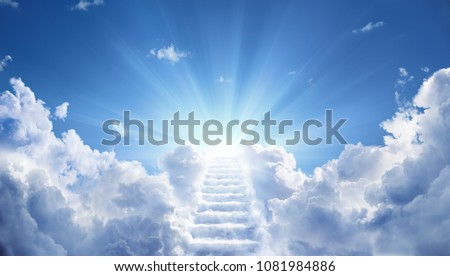 Stairway Leading Up To Heavenly Sky Toward The Light 
 Royalty-Free Stock Photo #1081984886