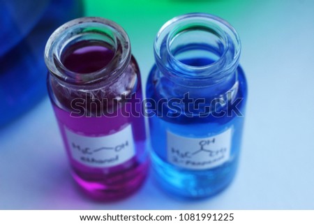 In the jars are ethyl and isopropyl alcohols. Royalty-Free Stock Photo #1081991225
