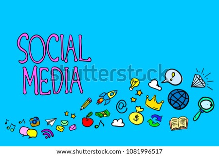 Text Social Media and icons on a blue background. The concept of social networks for all occasions