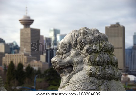 Vancouver Asian Culture. This concept image highlights Vancouvers cultural relationship with its Asian community which is entrenched in Vancouvers history.Vancouver skyline featured in the background.