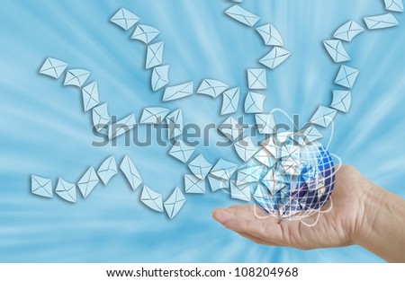 Hand and world send letters.