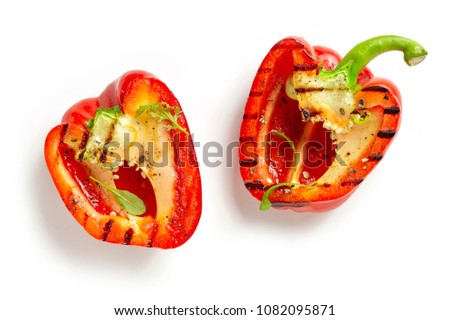 grilled paprika isolated on white background, top view Royalty-Free Stock Photo #1082095871