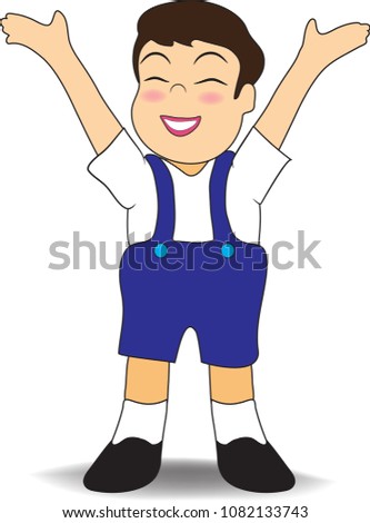A cartoon illustration of a boy looking happy to go back to school. (vector)