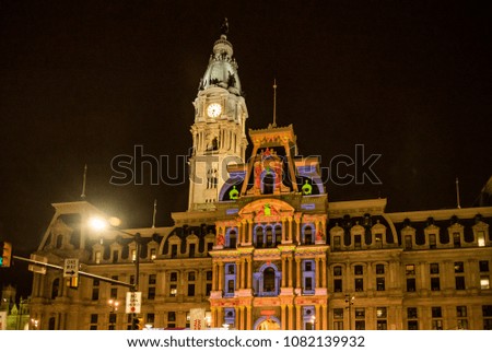 the famous Philadelphia city hall by night, Pennsylvania USA