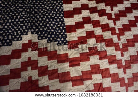 American flag quilt for Memorial Day and 4th of July.  Holiday of fourth, Independence Day, Memorial Day, patriots love USA. Enjoy and be proud of country and freedom.  Quilters artwork. Happy holiday