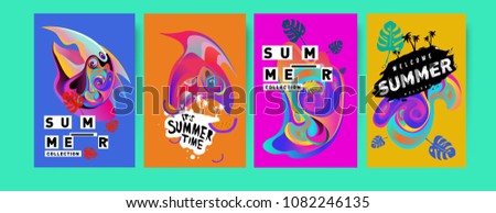 Vector colorful summer tropical collection poster and background. Bird and animal illustration for fashion and fabric printed. Set of summer collection in eps10.