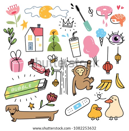 set of cute doodles on white background