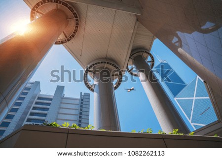 Low angle shooting of modern Chinese architecture in Hong Kong 