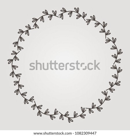 Round vector frame made of thin twigs of hand drawing