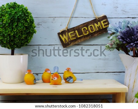 welcome sign and home decor with space copy background
