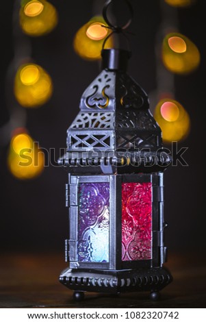 The Muslim feast of the holy month of Ramadan Kareem. Beautiful background with a shining lantern Fanus. Free space for your text. Royalty-Free Stock Photo #1082320742