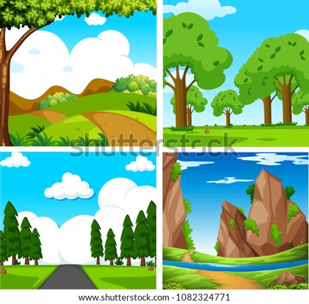 Four Beautiful Green Natural Landscape illustration