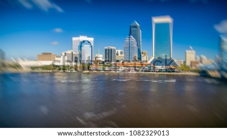 Aerial view of Jacksonville Bridge and skyline, Florida, USA.