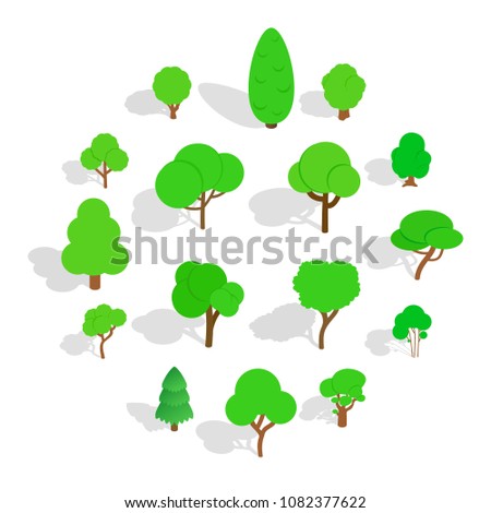 Tree icons in isometric 3d style. Park set isolated vector illustration
