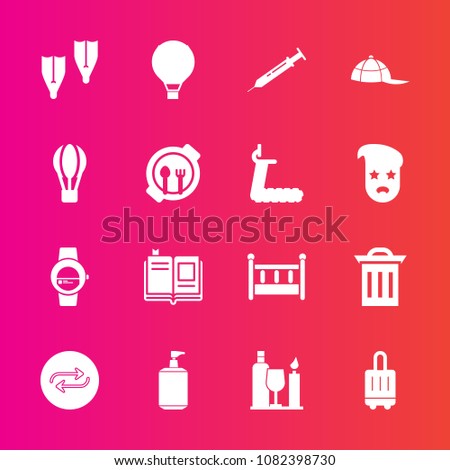 Premium set with fill vector icons. Such as baby, sport, replacement, trash, substitute, textbook, wine, cradle, replace, child, change, garbage, concept, summer, library, sky, bag, recycle, waste
