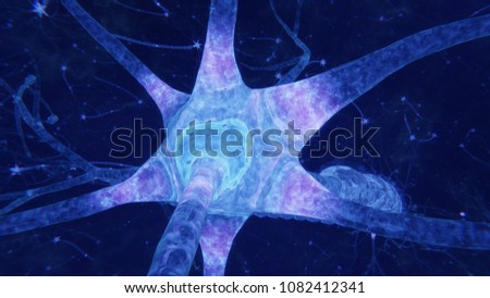 Neurons activity. Synapses and axones transmitting electrical signals. Royalty-Free Stock Photo #1082412341