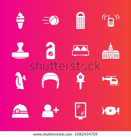 Premium set with fill vector icons. Such as belt, candy, football, banner, children, account, cheese, dessert, food, house, toy, cooking, game, bird, street, lollipop, telephone, soccer, helicopter