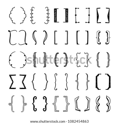 Sketched brackets set. Cute hand drawn brackets graphic elements for design