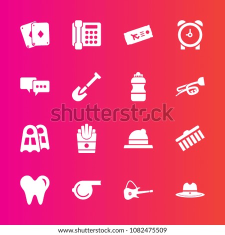 Premium set with fill vector icons. Such as airplane, clothing, object, white, music, sea, watch, dentist, musical, travel, ticket, food, equipment, headwear, french, flight, shape, potato, cowboy