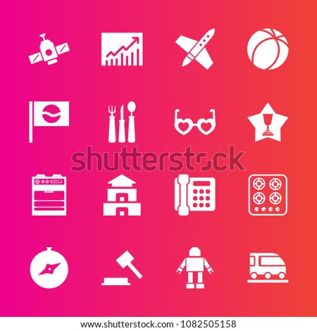 Premium set with fill vector icons. Such as oven, compass, train, station, phone, cook, vehicle, soccer, trend, law, concept, north, van, gas, sport, technology, culture, judge, temple, planet, space