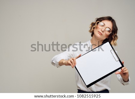 business woman with documents, place free                               