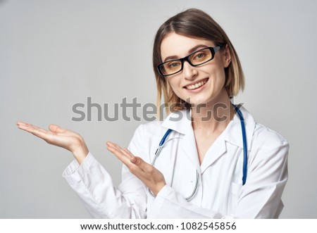  doctor smiling holding hand space free, medicine                              