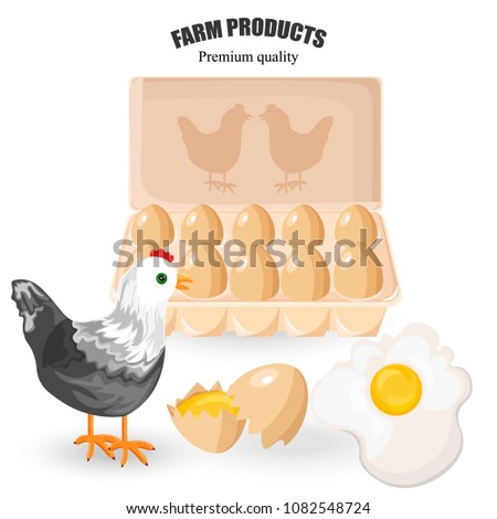 Free range eggs Vector. Bunch of eggs and chicken