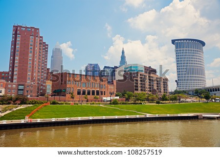 Cuyahoga River in downtown of Cleveland, Ohio